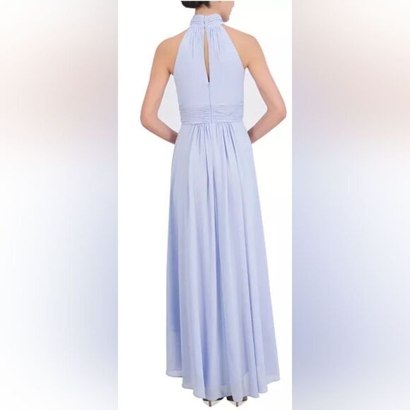 Eliza J halter-neck dress w/ruched waist floral detail NWT Size 6P Light Blue - Picture 2 of 7